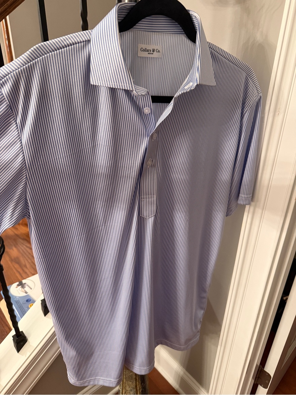 Collars & Co. Men’s Light Blue Fine-Stripe Polo